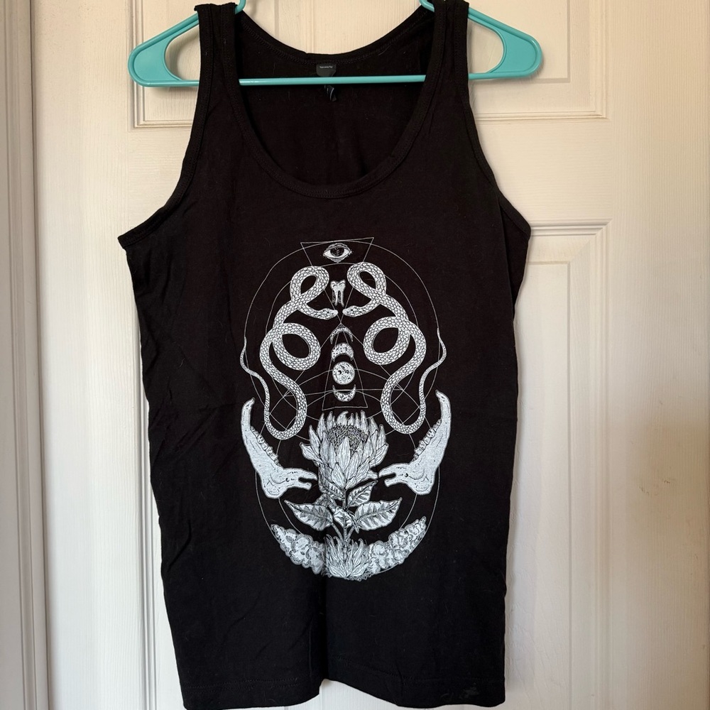 Fennec Design Co. Black Tank Top with Witchy White Graphic print